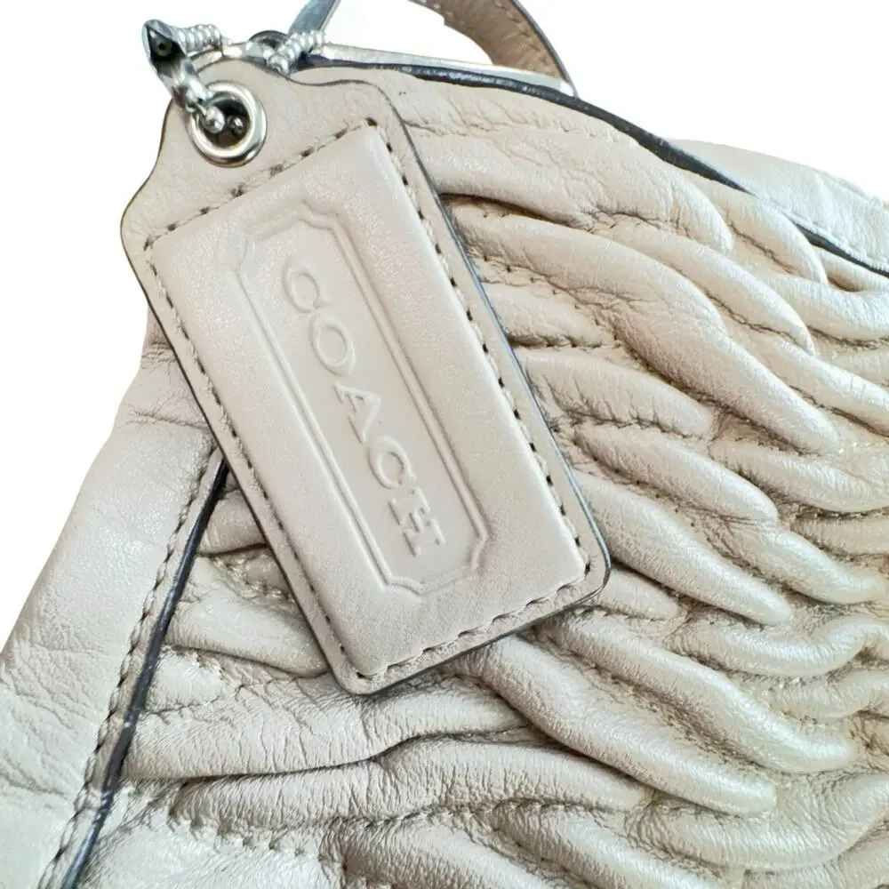 COACH Madison Phoebe Gathered Twist Leather Shoulder Bag Taupe/Beige 25260